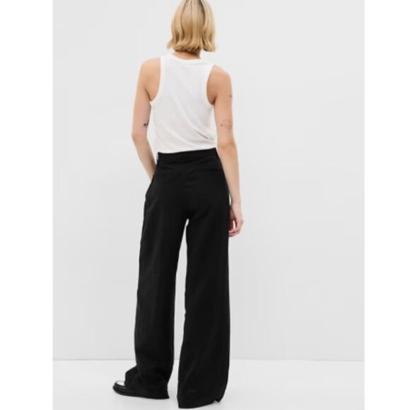 GAP Softsuit Tencel High Rise Pleated Wide Leg Black Pants Size 12 RT$90 #404698 - Picture 4 of 13